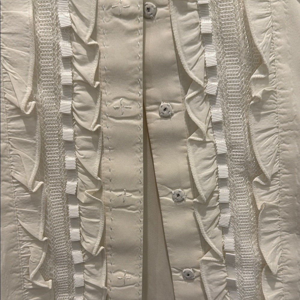 Elie Tahari Ivory Ruffled Trim Blouse Sz S. - Picture 3 of 8